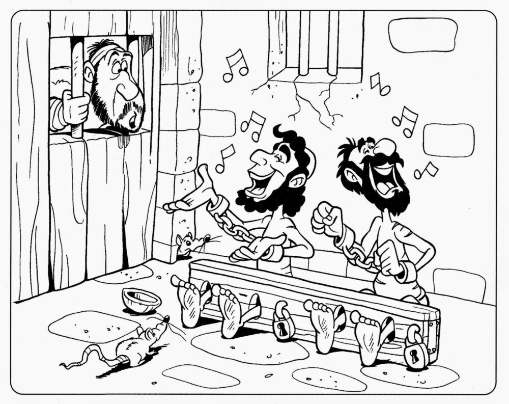 desenhos bíblicos para imprimir paulo e silas cantando